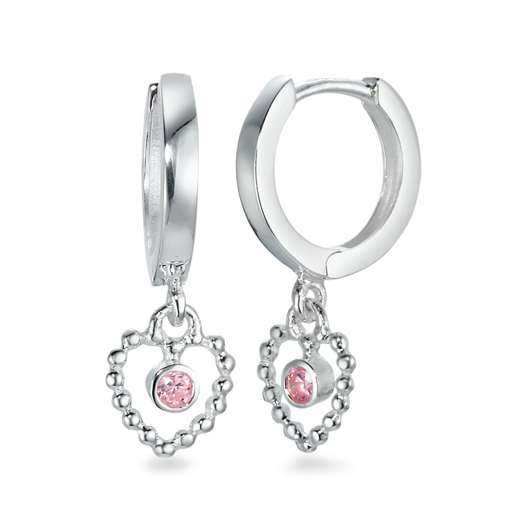 Klappcreolen Silber Zirkonia rosa, 2 Steine Herz Ø6 mm-570078