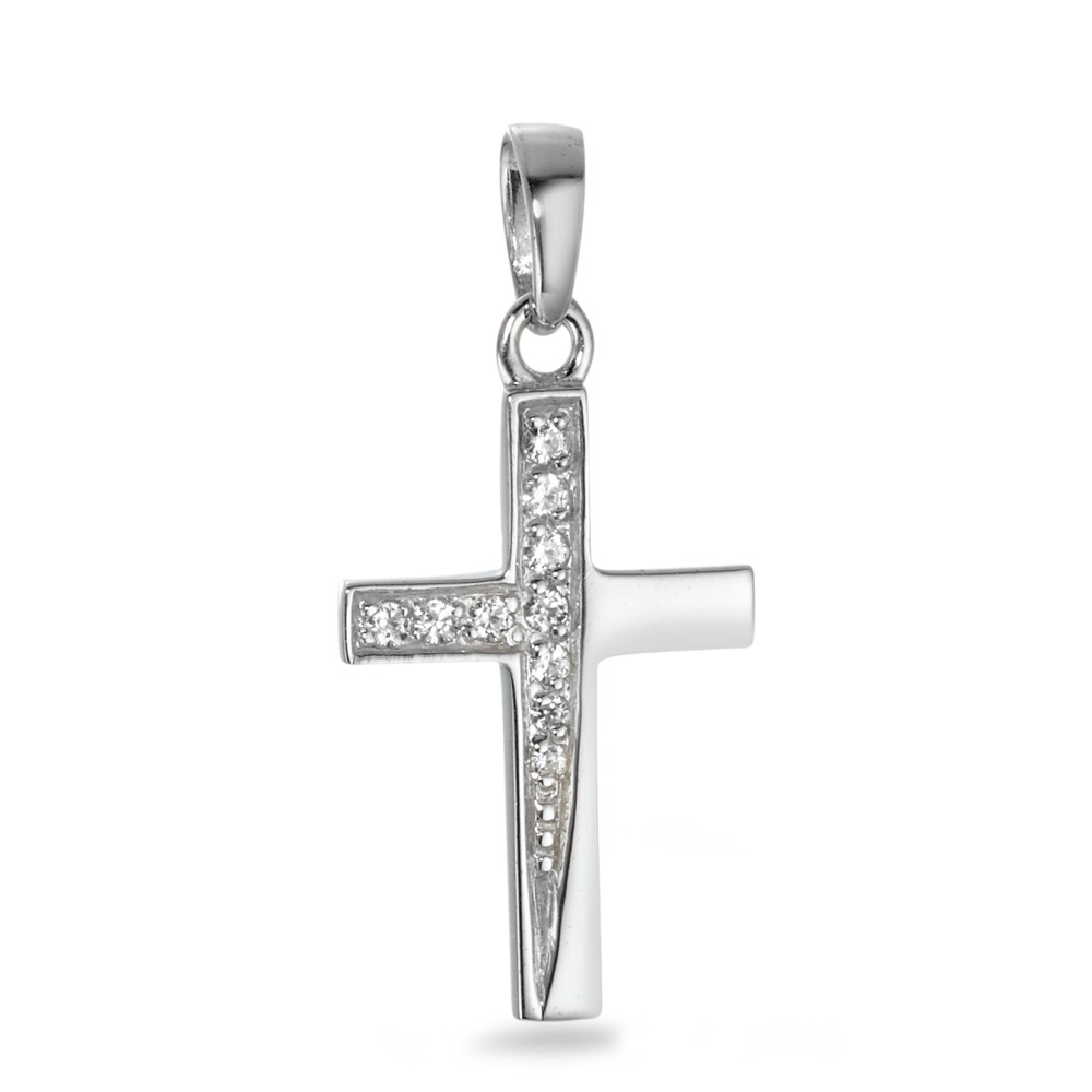 Anhänger 375/9 K Weissgold Zirkonia 10 Steine Kreuz-570142