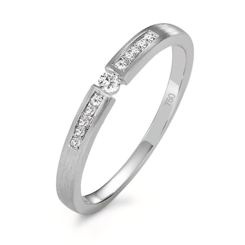 Solitär Ring 750/18 K Weissgold Diamant 0.07 ct, 11 Steine, w-si-570821