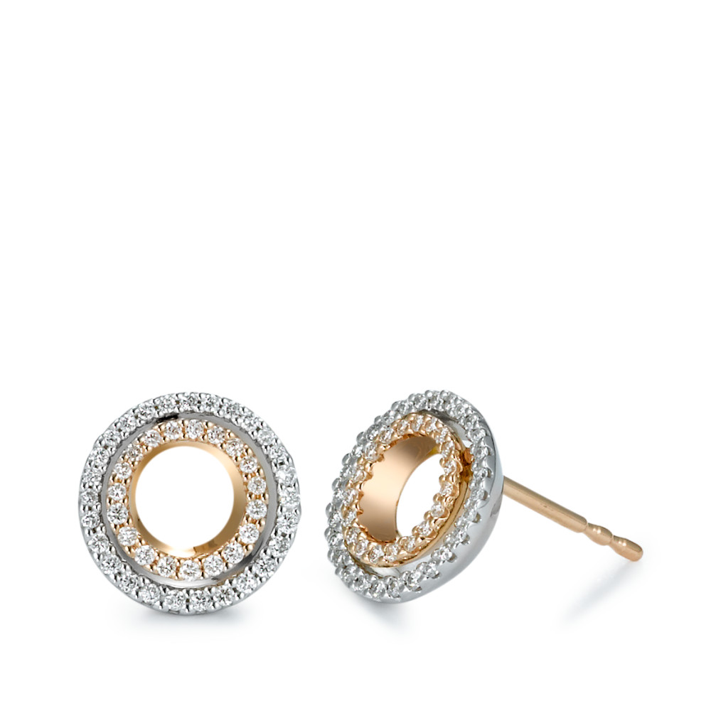 Ohrstecker 750/18 K Rotgold, 750/18 K Weissgold Diamant 0.32 ct, 92 Steine, Brillantschliff, w-si Ø10 mm-573391
