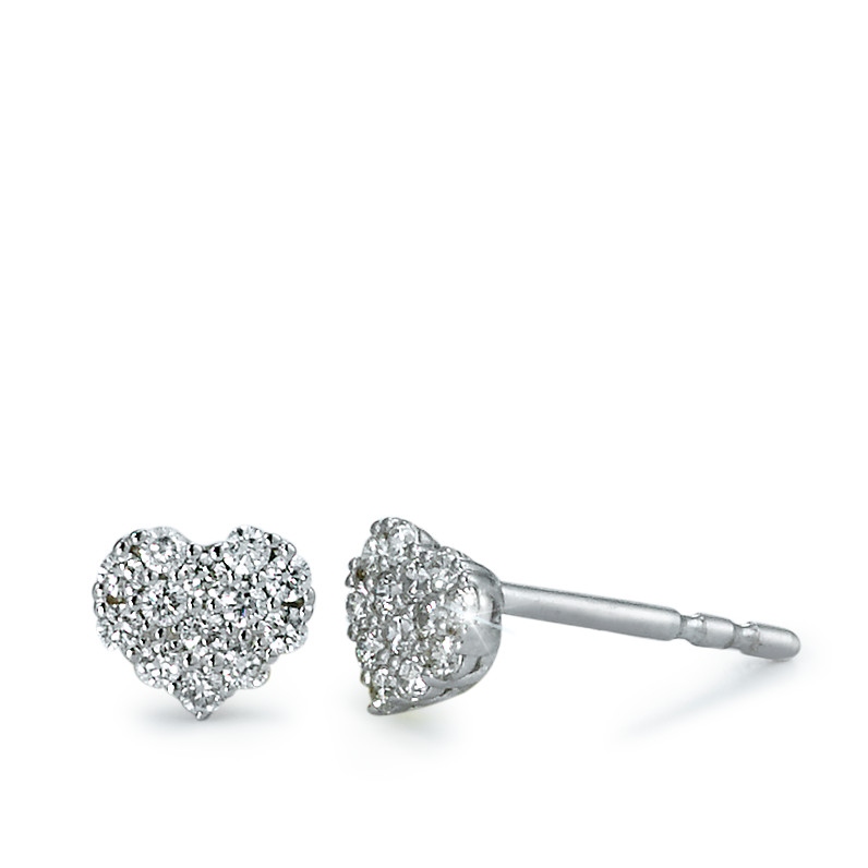 Ohrstecker 750/18 K Weissgold Diamant 0.20 ct, 26 Steine, Brillantschliff, w-si Herz Ø5 mm-573399