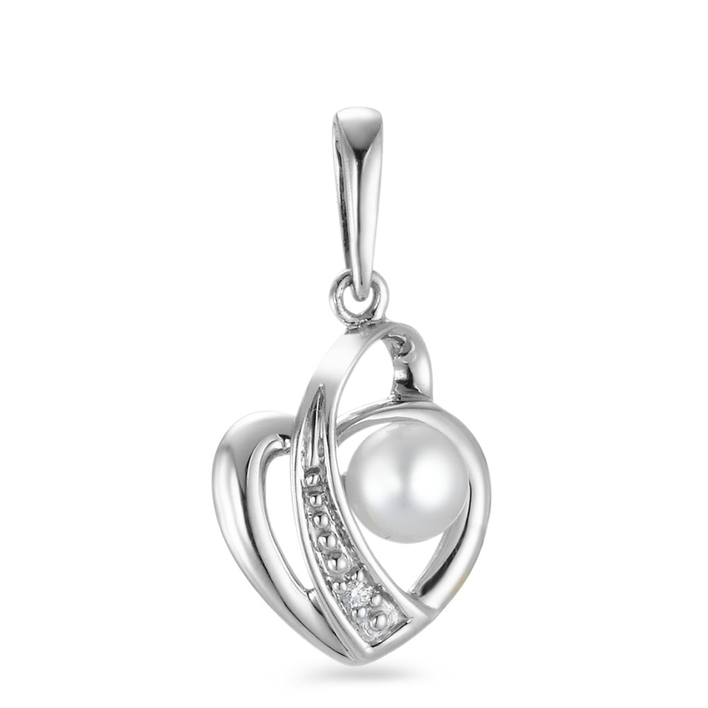 Anhänger 750/18 K Weissgold Diamant 0.005 ct, w-si Süsswasserzuchtperle Herz-574081