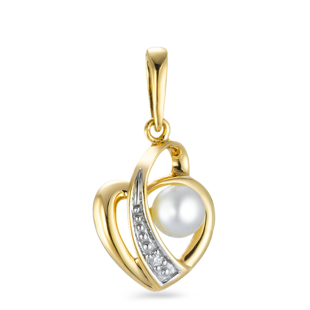 Anhänger 750/18 K Gelbgold Diamant 0.005 ct, w-si Süsswasserzuchtperle Herz-574082