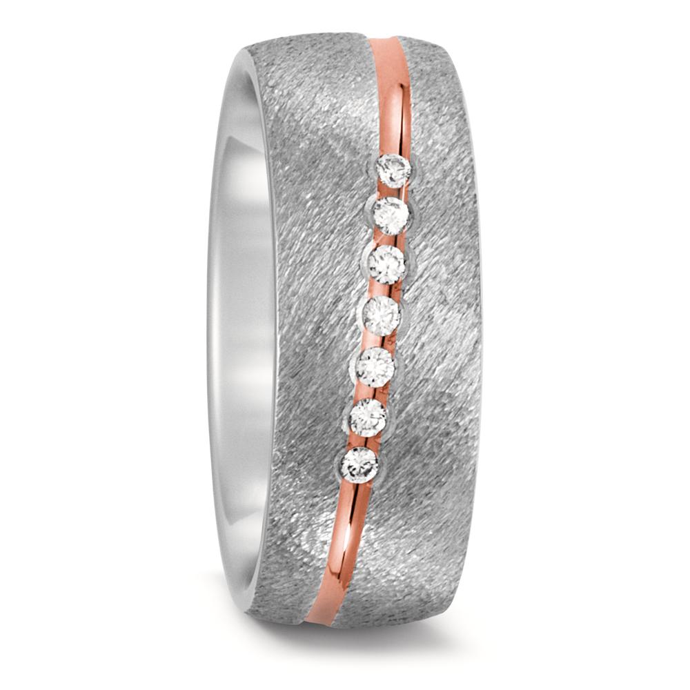 Partnerring Edelstahl, 750/18 K Rotgold Diamant 0.07 ct, 7 Steine, w-si-574417