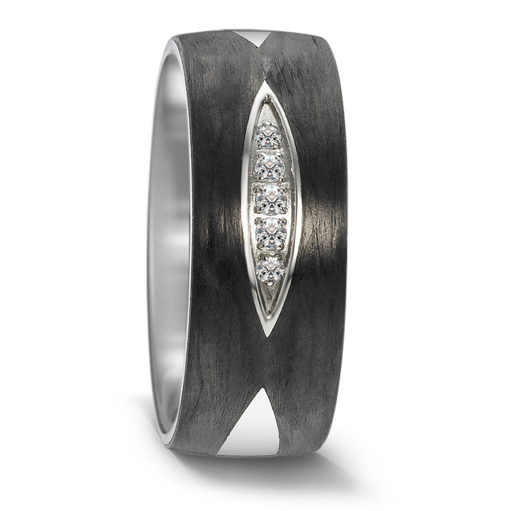 Partnerring Edelstahl, Carbon Zirkonia 5 Steine-575439