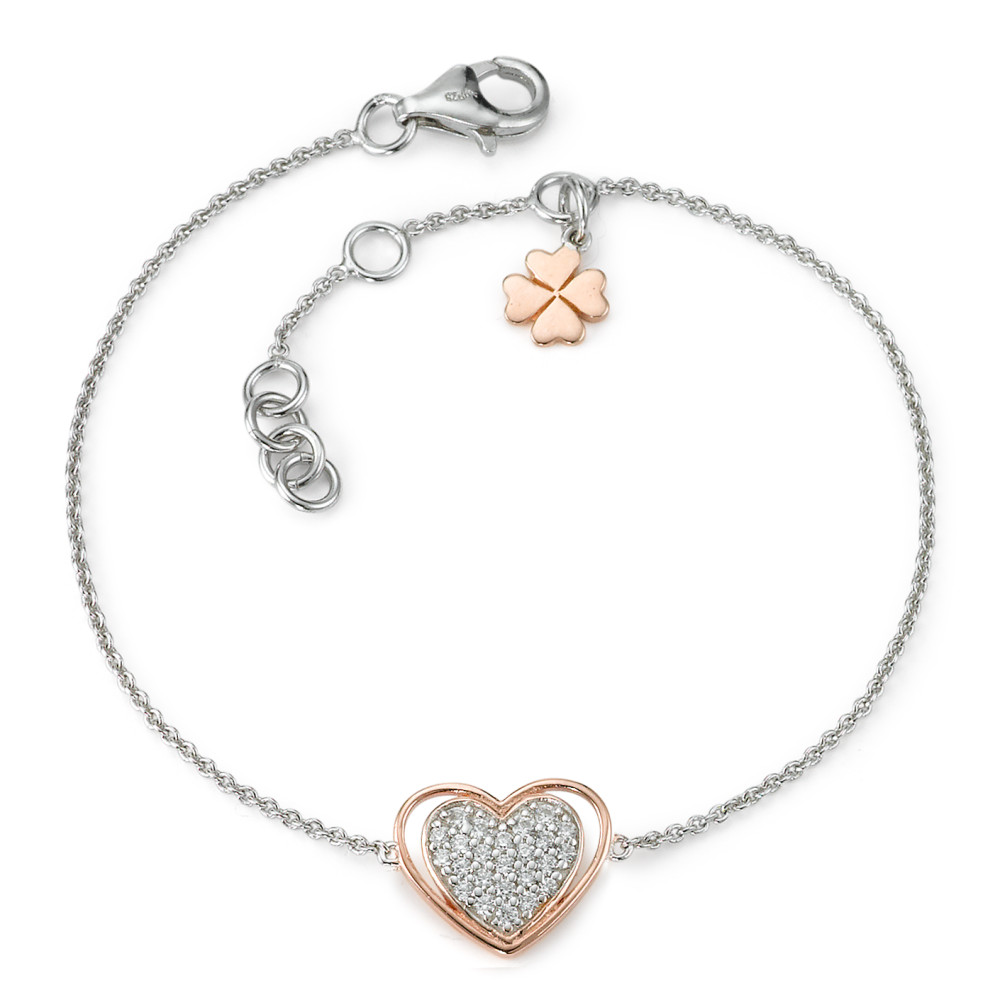 Armband Silber Zirkonia 20 Steine rosé vergoldet Herz 15-18.5 cm verstellbar Ø10 mm-577970