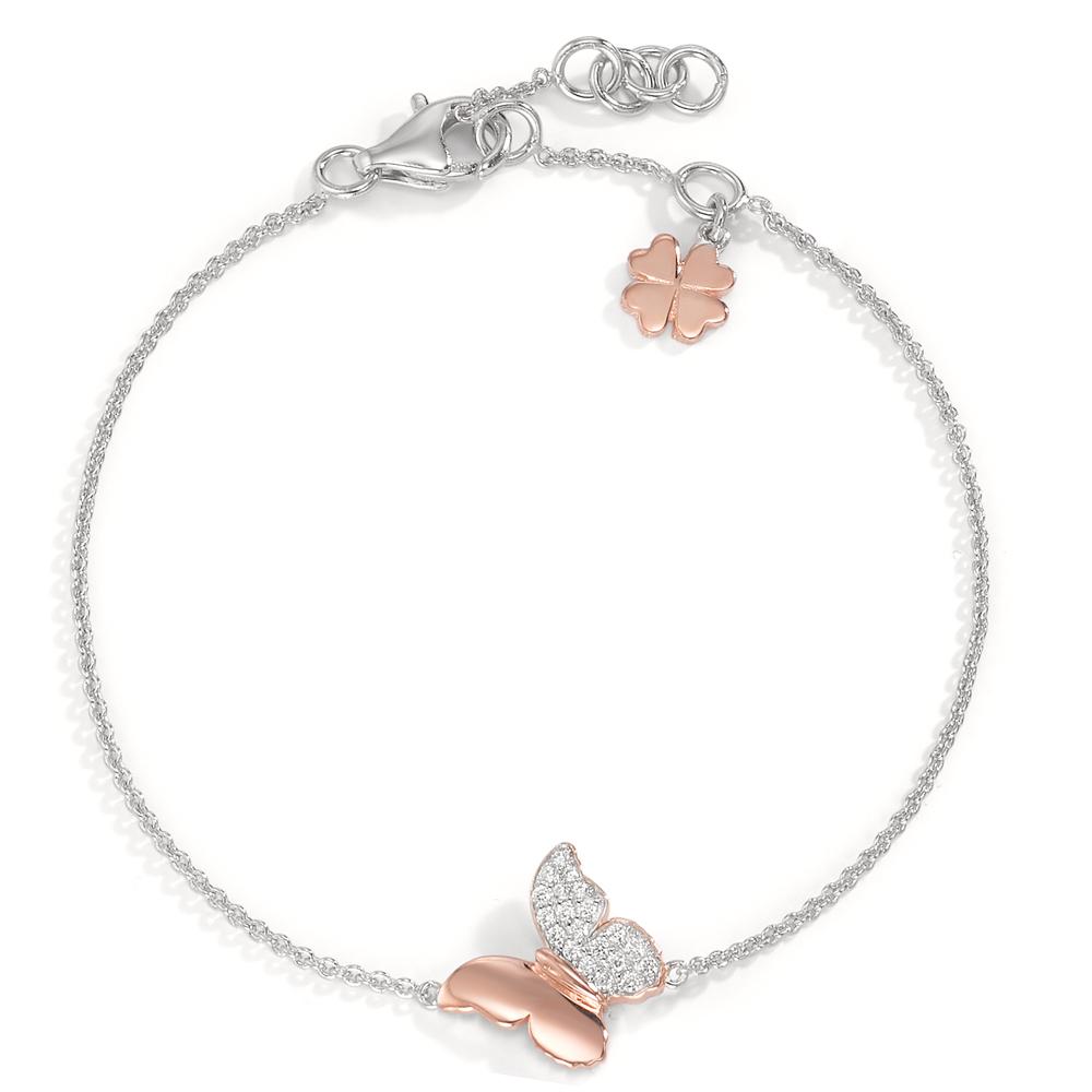 Armband Silber Zirkonia 20 Steine rosé vergoldet Schmetterling 15-18.5 cm verstellbar Ø12 mm-577971