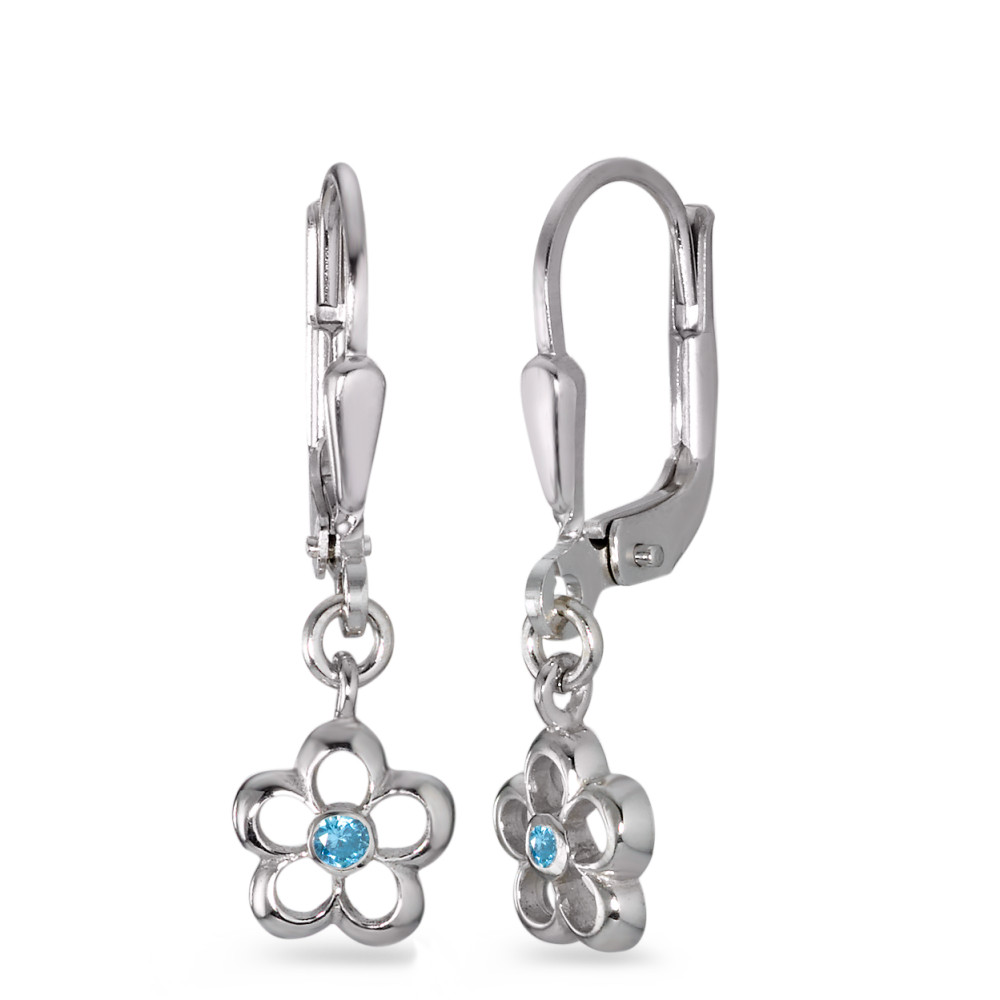 Ohrhänger Silber Zirkonia hellblau, 2 Steine rhodiniert Blume Ø7 mm-579895