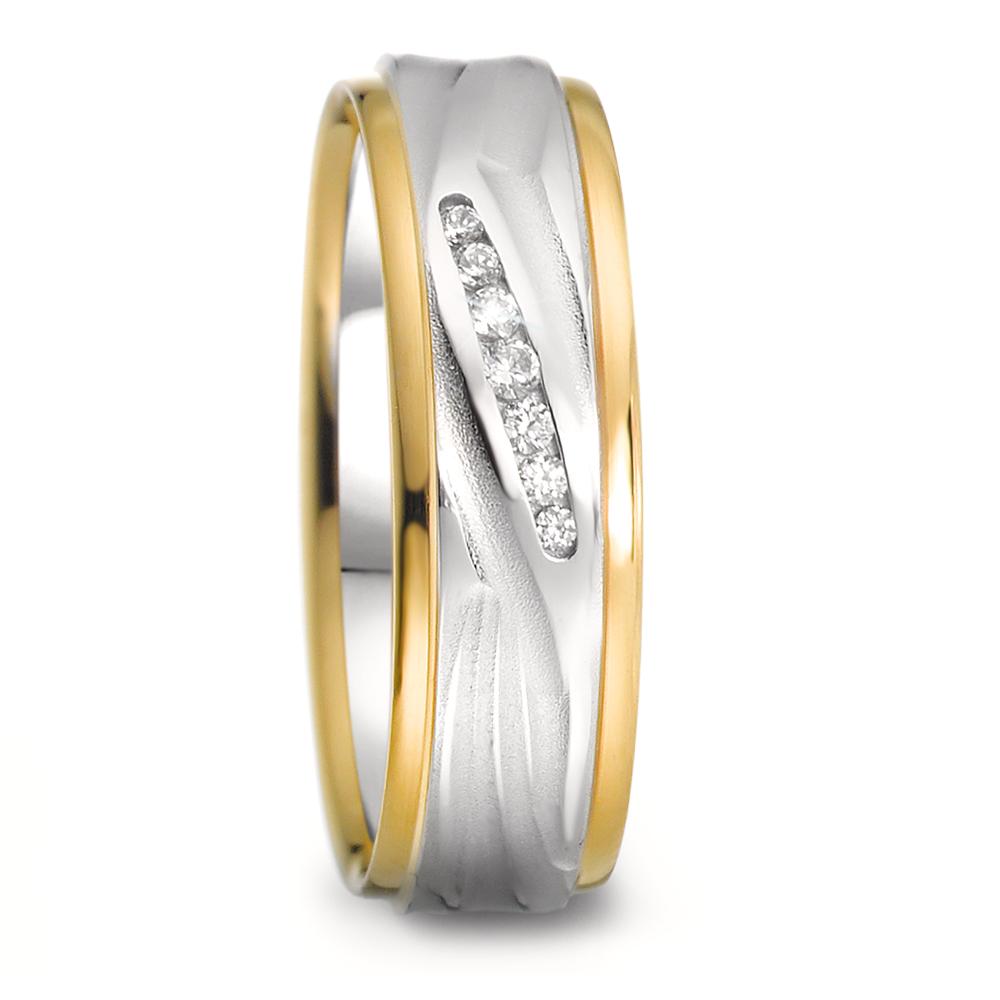 Partnerring 750/18 K Weissgold, 750/18 K Gelbgold Diamant 0.061 ct, 7 Steine, w-si-582311