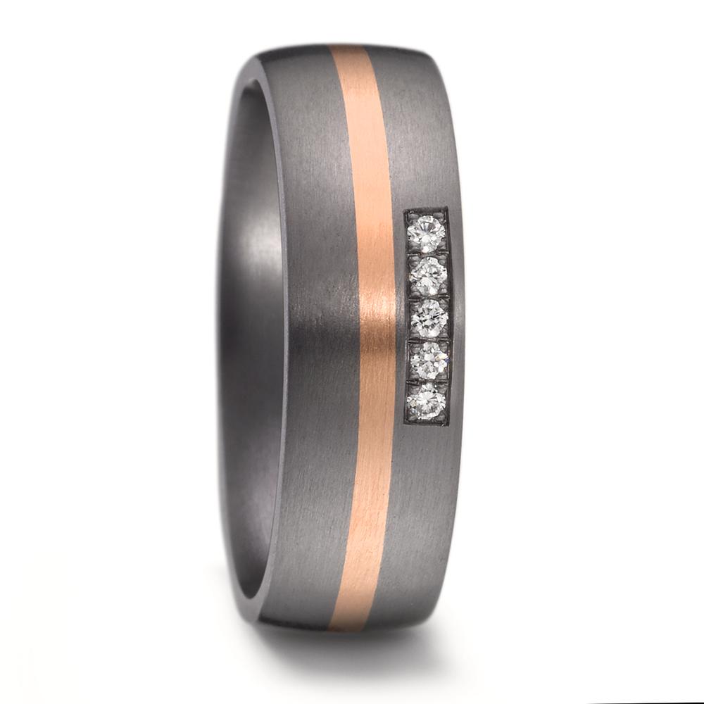 Partnerring 999 Tantal, 585/14 K Rosegold Diamant 0.05 ct, 5 Steine, w-si-582688