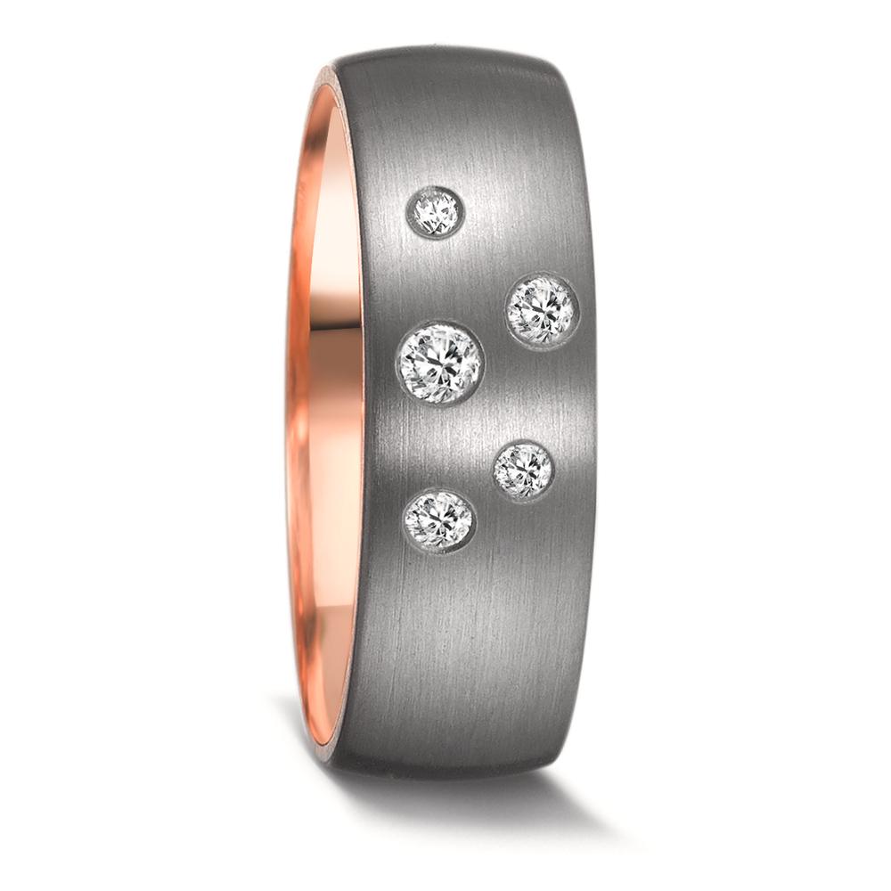 Partnerring 999 Tantal, 585/14 K Rotgold Diamant 0.14 ct, 5 Steine, w-si-582703