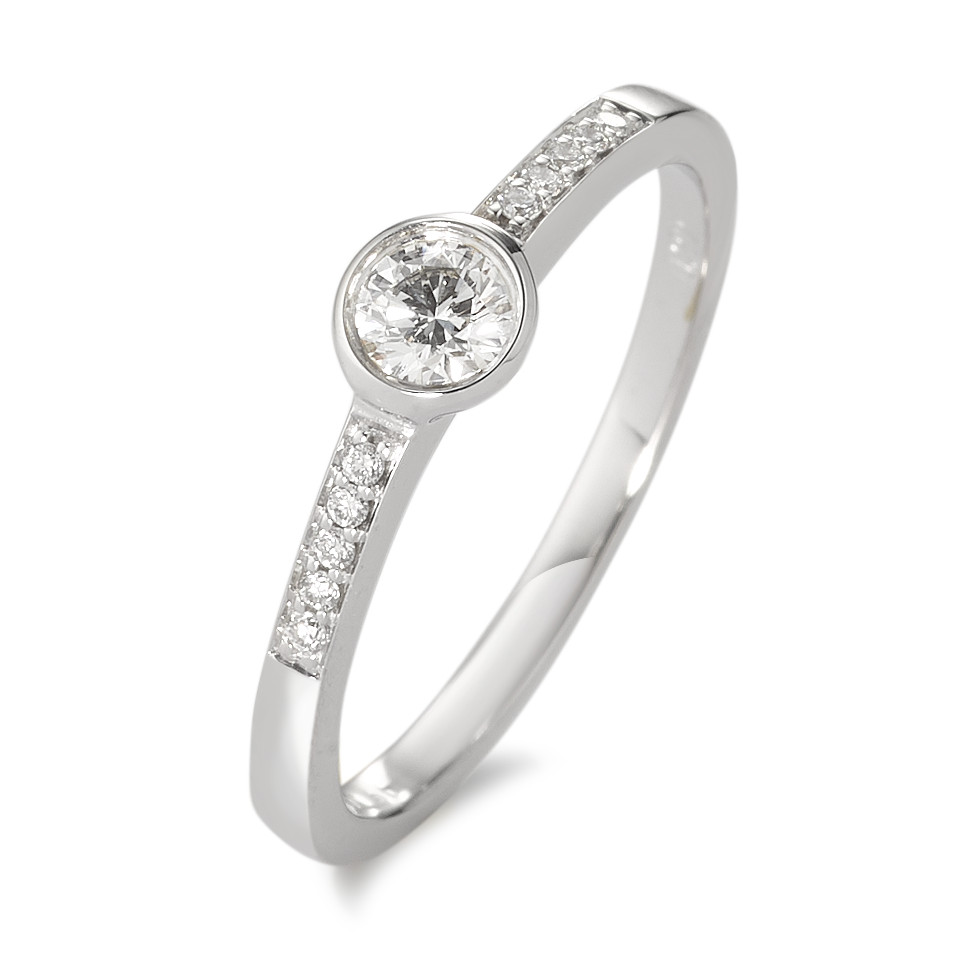 Solitär Ring 750/18 K Weissgold Diamant weiss, 0.22 ct, 11 Steine, Brillantschliff, w-si Ø4.5 mm-583593