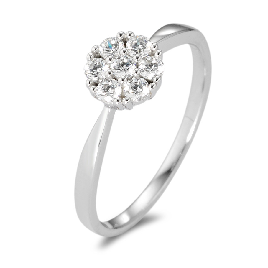Solitär Ring 375/9 K Weissgold Zirkonia weiss, 7 Steine Ø6.8 mm-583626