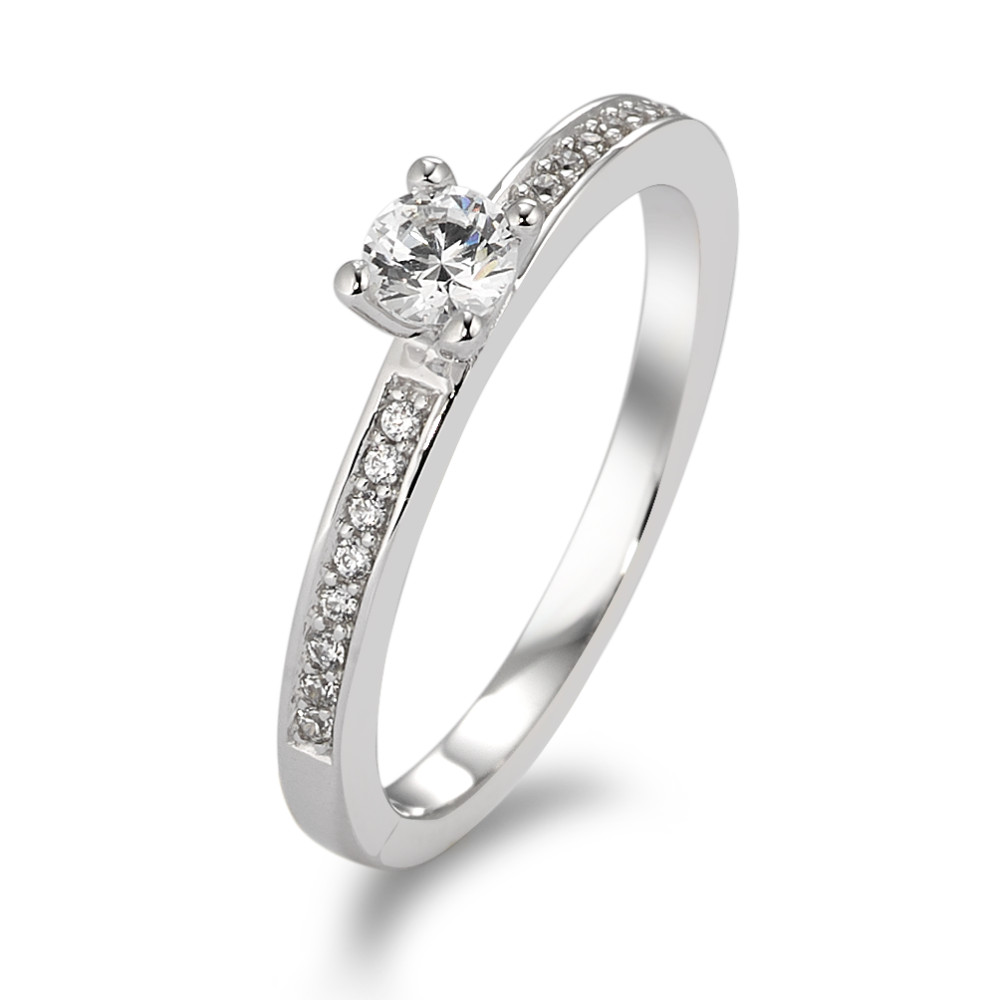 Solitär Ring 375/9 K Weissgold Zirkonia weiss, 17 Steine-583707