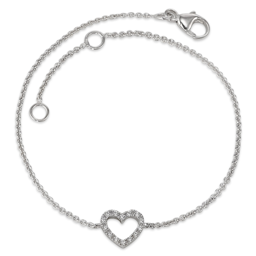 Armband 375/9 K Weissgold Zirkonia 14 Steine Herz 16-18 cm verstellbar-584227