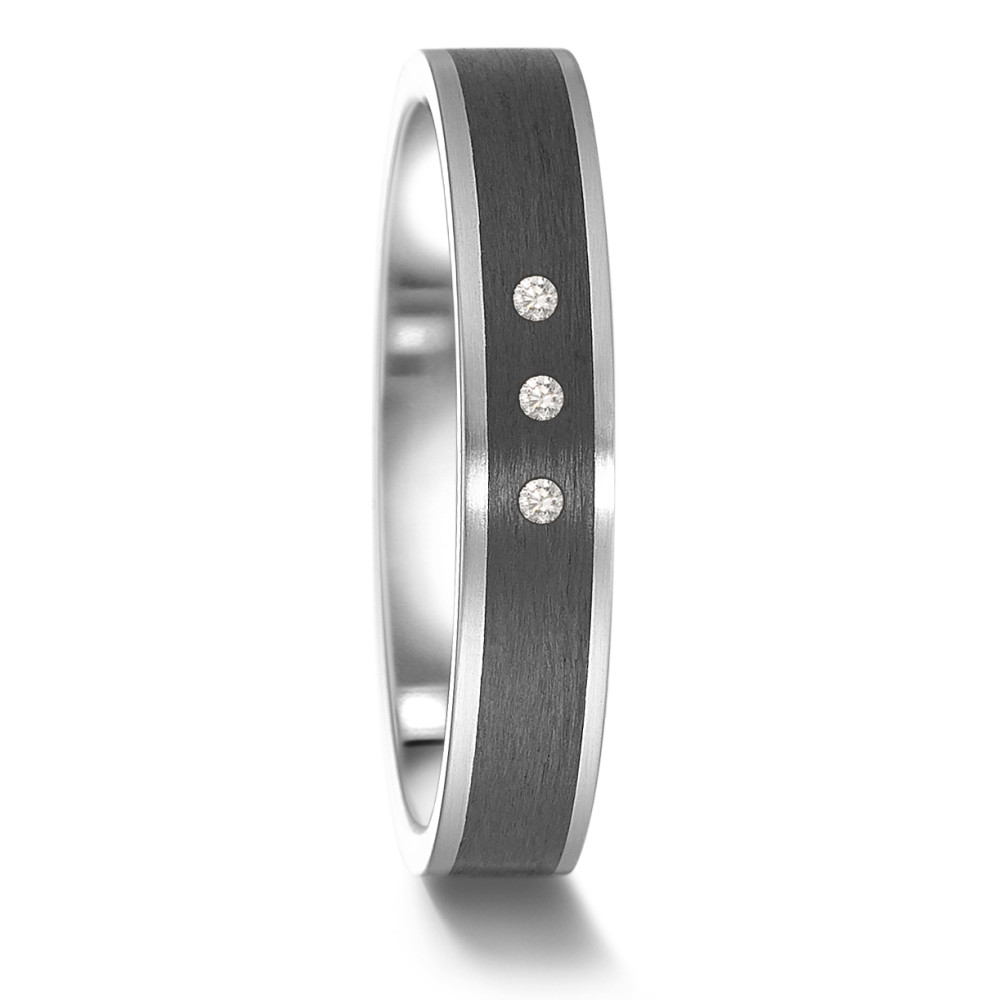 Partnerring Edelstahl, Carbon Diamant 0.024 ct, 3 Steine, tw-si-585315