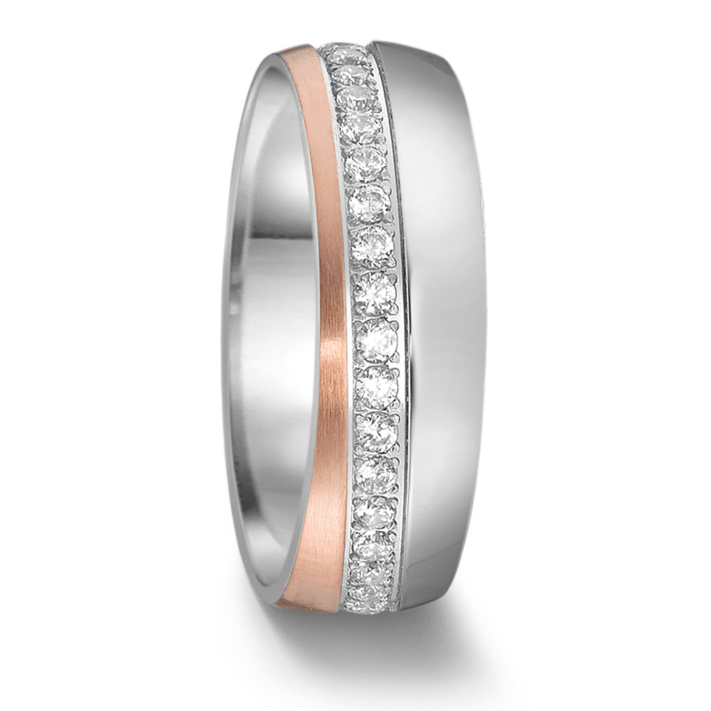 Partnerring Edelstahl Zirkonia rosé IP beschichtet-585545