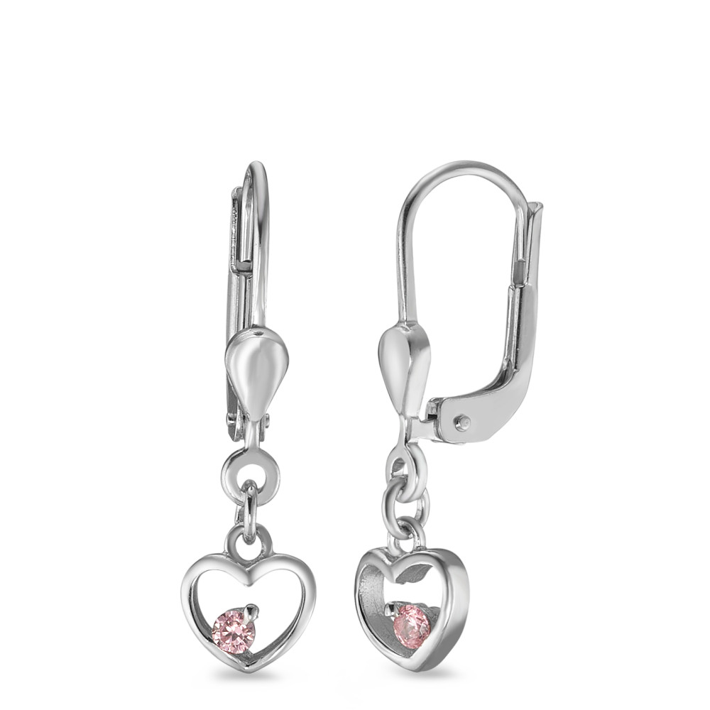 Ohrhänger Silber Zirkonia rosa, 2 Steine rhodiniert Herz-588142