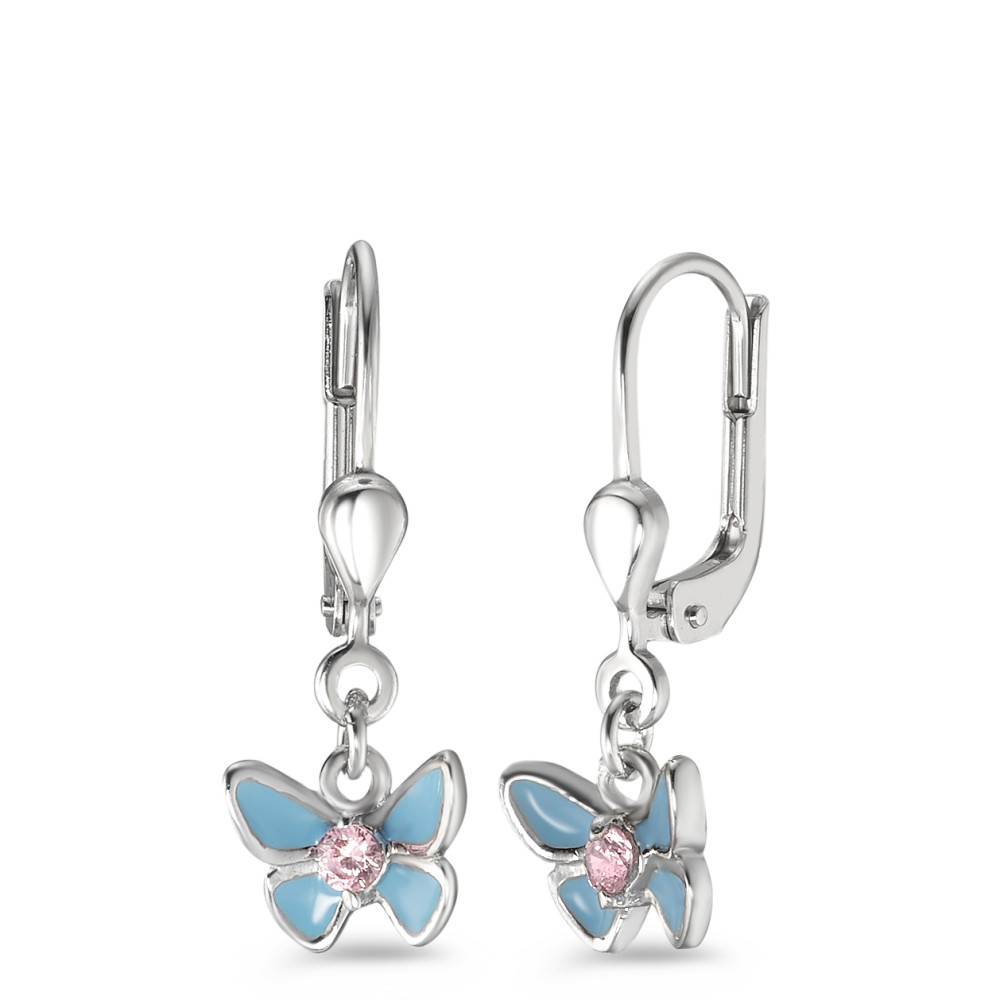 Ohrhänger Silber Zirkonia rosa lackiert Schmetterling-588175