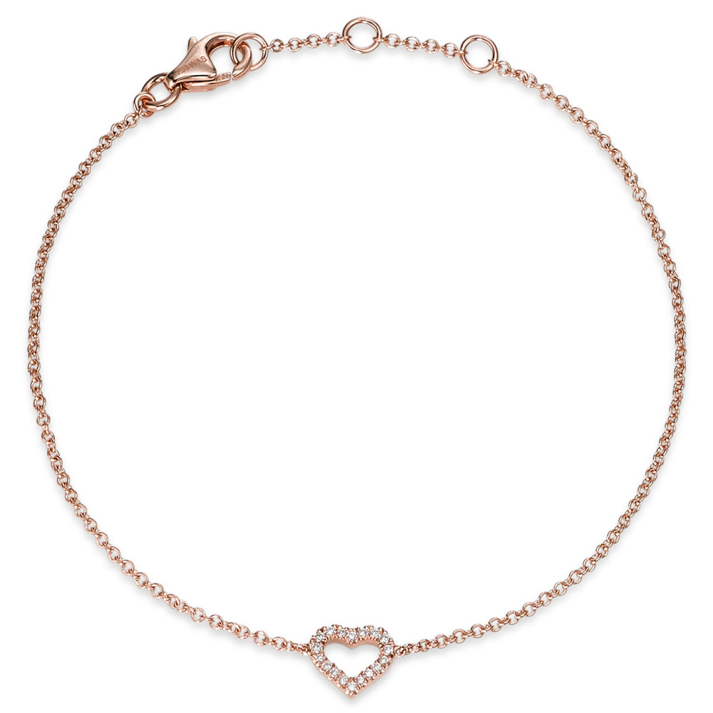 Armband 750/18 K Rotgold Diamant 0.06 ct, 18 Steine, si Herz 17-19 cm verstellbar-588451
