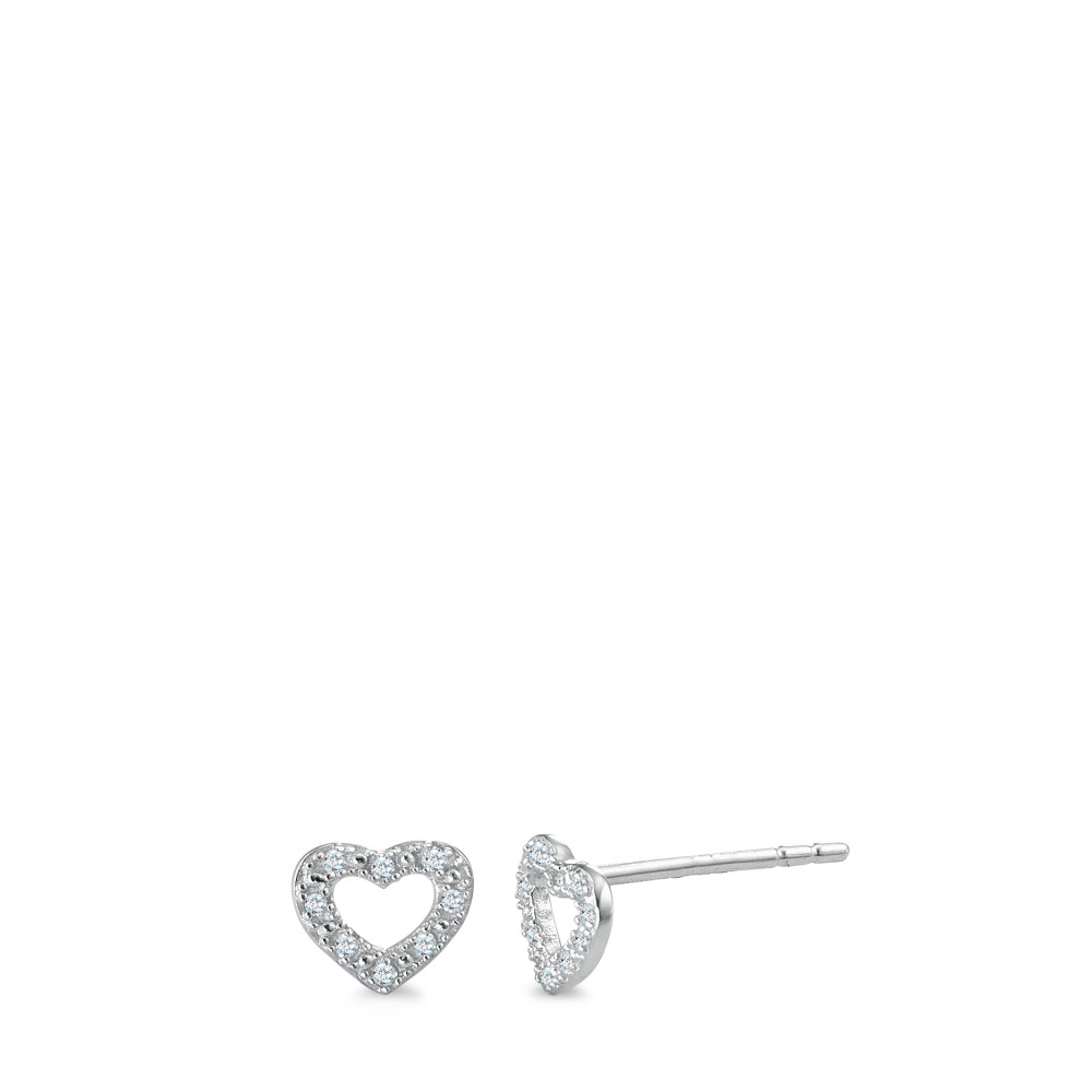 Ohrstecker 375/9 K Weissgold Diamant 0.045 ct, 16 Steine, w-pi1 Herz Ø6 mm-588793