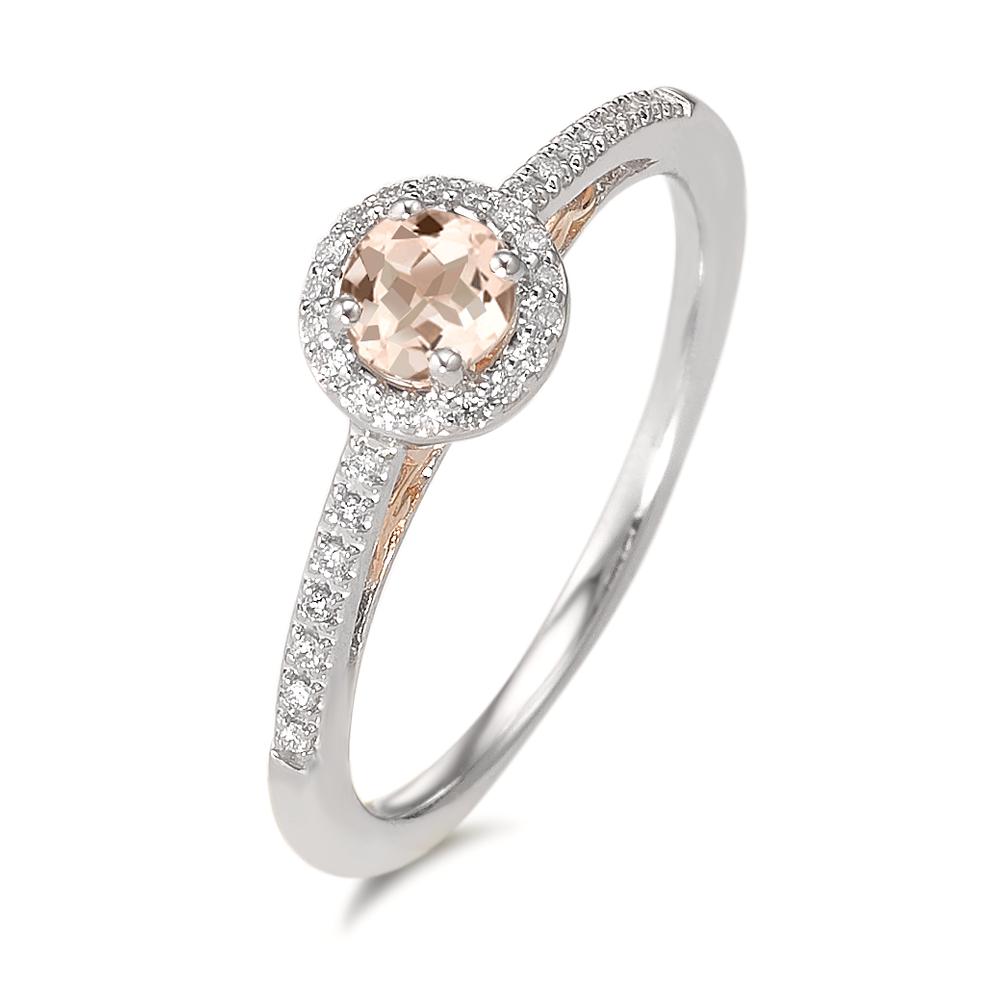 Solitär Ring 375/9 K Weissgold Diamant 0.10 ct, w-pi3, Morganit champagner-589216