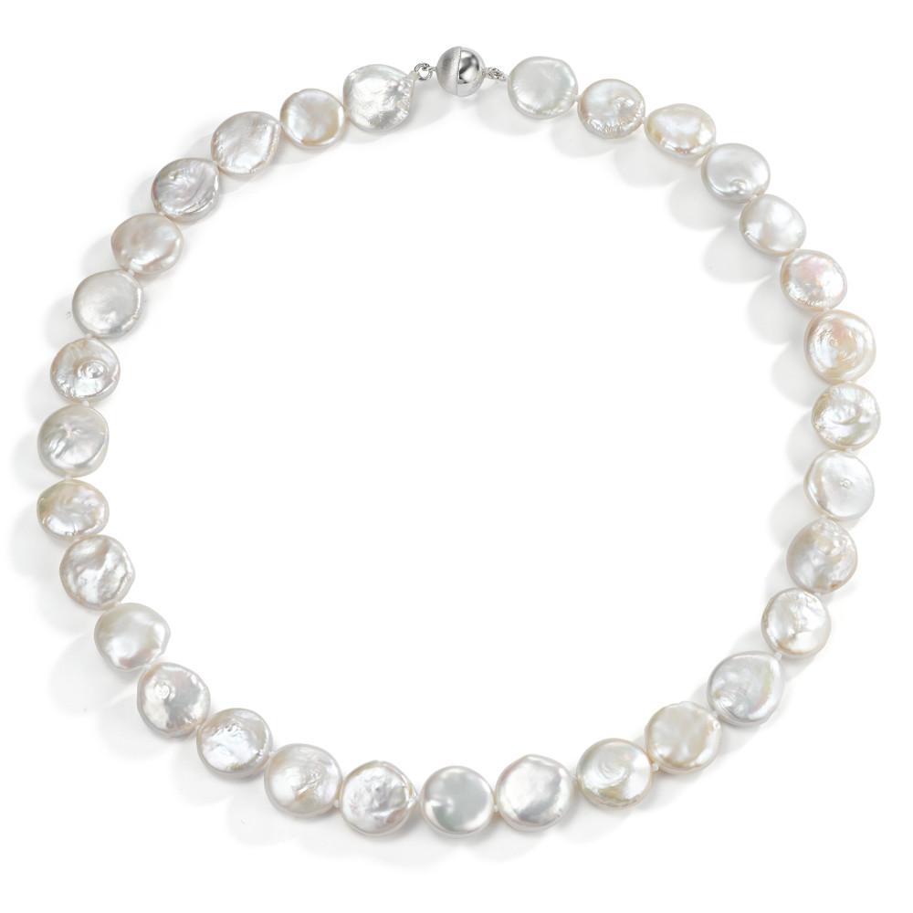 Collier Silber rhodiniert Süsswasserzuchtperlen cremeweiss, 13 mm 45 cm-589415