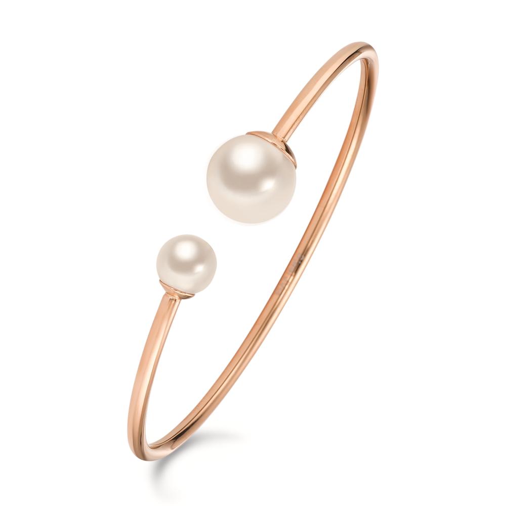 Armreif Edelstahl rosé IP beschichtet shining Pearls cremeweiss, 2 Perlen Ø60 mm-590516