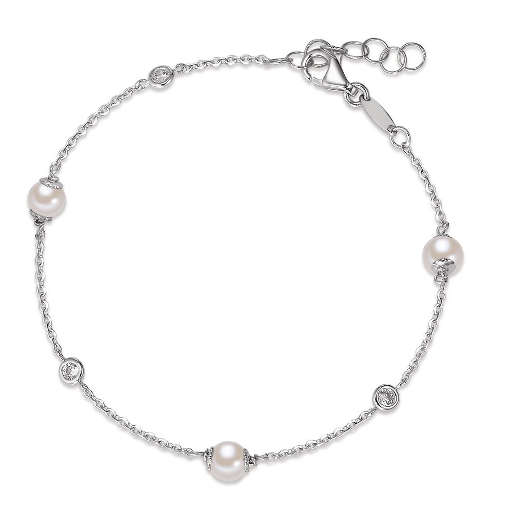 Armband 750/18 K Weissgold Zirkonia 3 Steine Süsswasserzuchtperle 16-18 cm verstellbar-590578