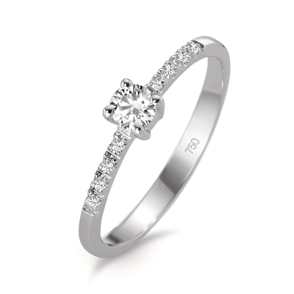 Solitär Ring 750/18 K Weissgold Diamant weiss, 0.04 ct, 8 Steine, Brillantschliff, w-si, Diamant weiss, 0.20 ct, Brillantschliff, w-si-590790