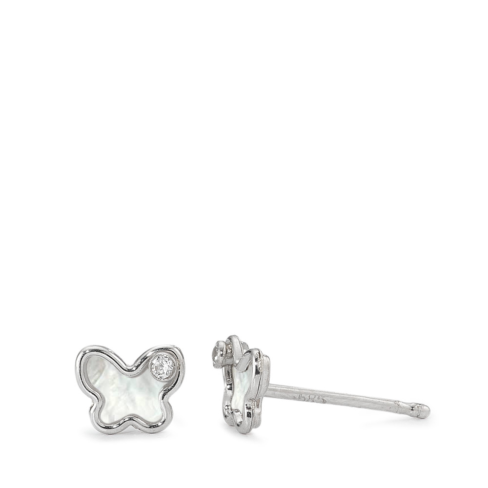 Ohrstecker 585/14 K Weissgold Zirkonia 2 Steine Perlmutt Schmetterling Ø5 mm-591957