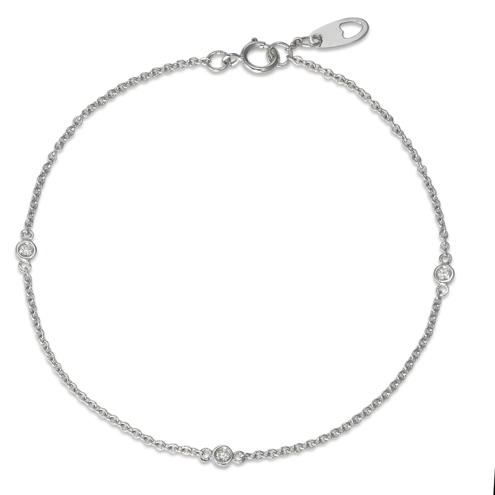 Armband 750/18 K Weissgold Diamant 0.06 ct, 3 Steine, w-si 17 cm-592001