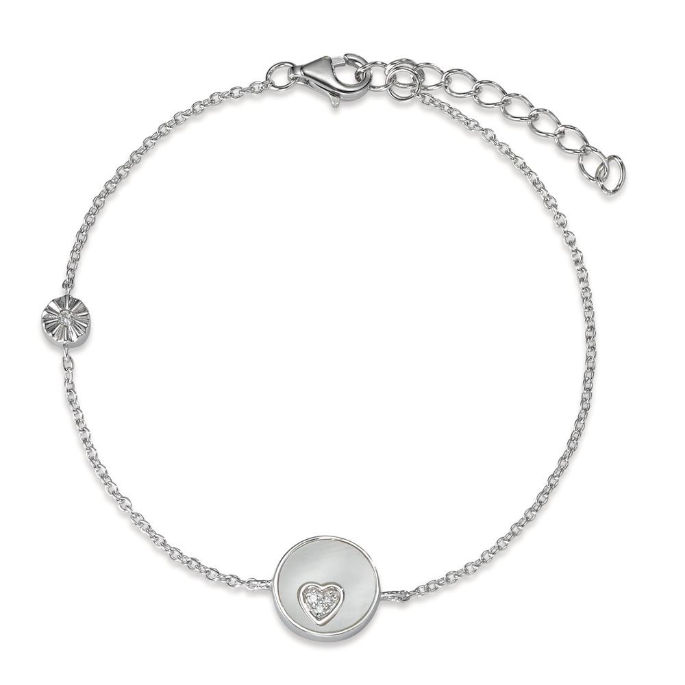 Armband Silber Zirkonia rhodiniert Perlmutt weiss Herz 16-19 cm verstellbar-592345