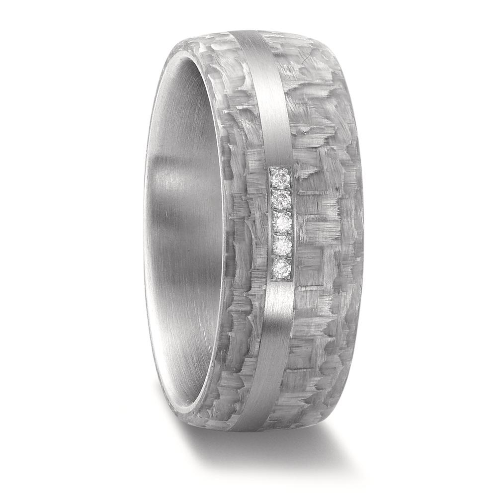 Partnerring Edelstahl, Carbon Diamant 0.035 ct, 5 Steine, w-si-592493