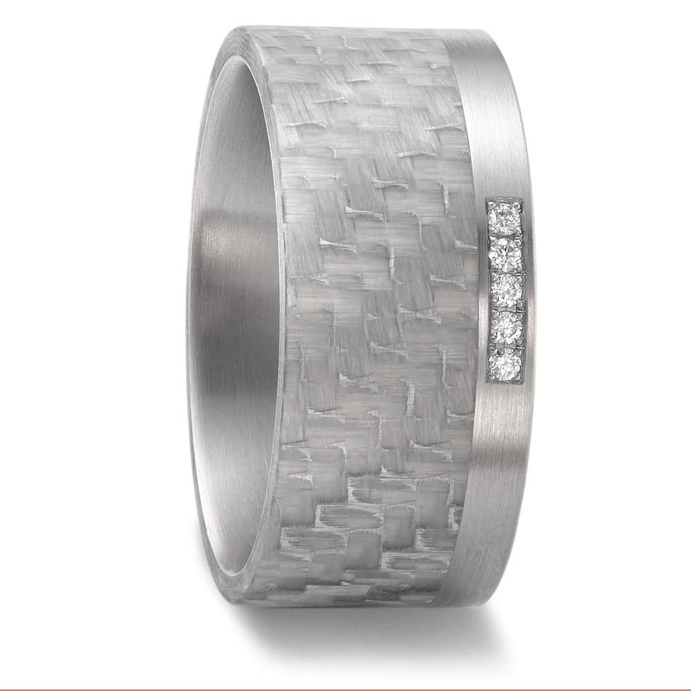 Partnerring Edelstahl, Carbon Diamant 0.05 ct, 5 Steine, w-si-592501