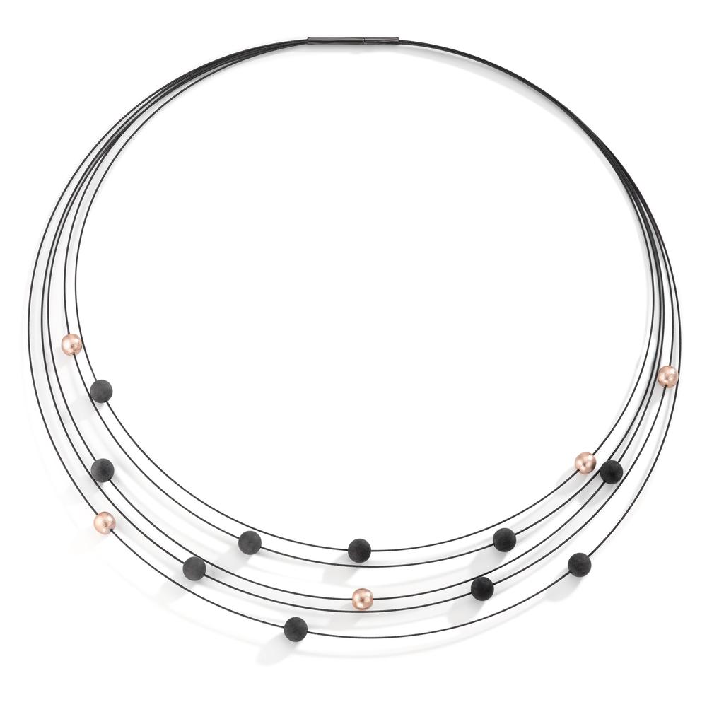 Spiralcollier Nera aus schwarzem Edelstahl mit Carbon und Pearls in Light Rosé, 45cm-592687