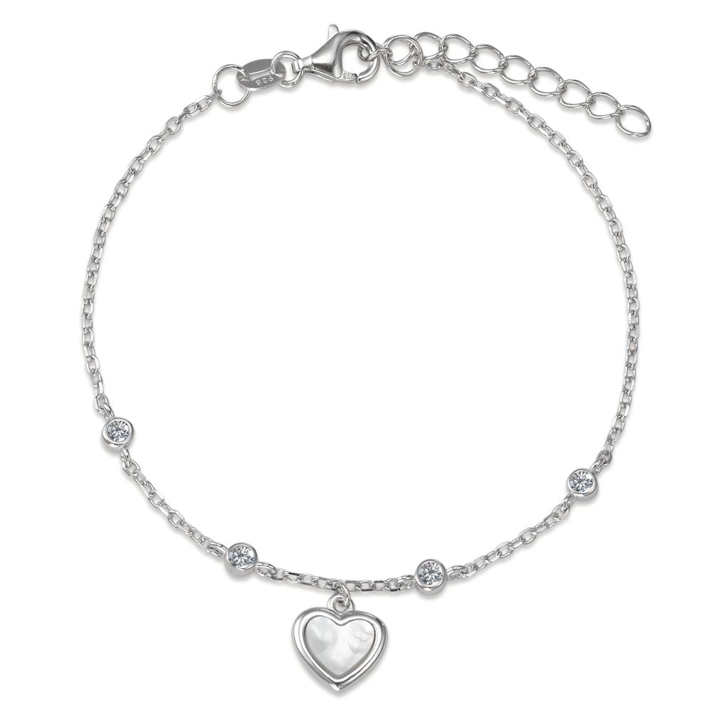 Armband Silber Zirkonia 4 Steine rhodiniert Perlmutt Herz 16-19 cm verstellbar-593511