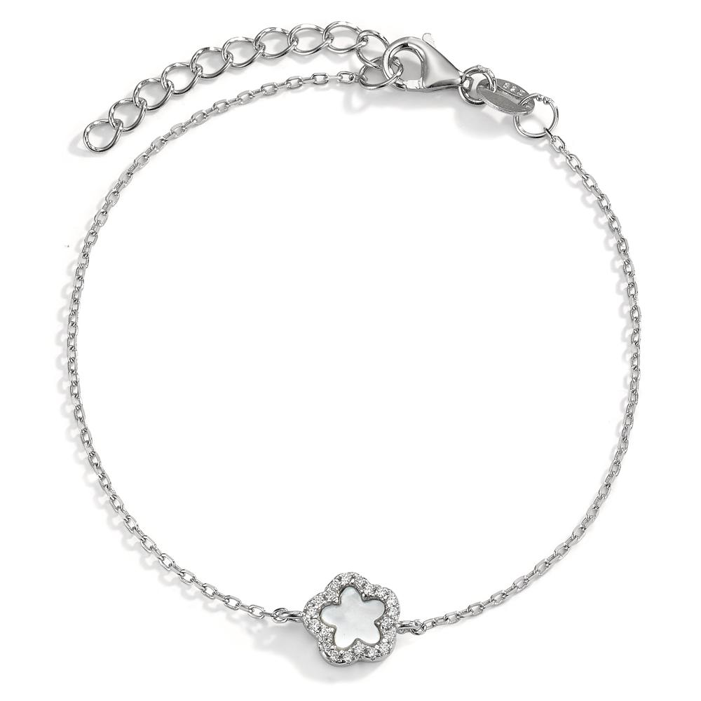 Armband Silber Zirkonia rhodiniert Perlmutt weiss Blume 15.5-18.5 cm verstellbar Ø7.5 mm-593548