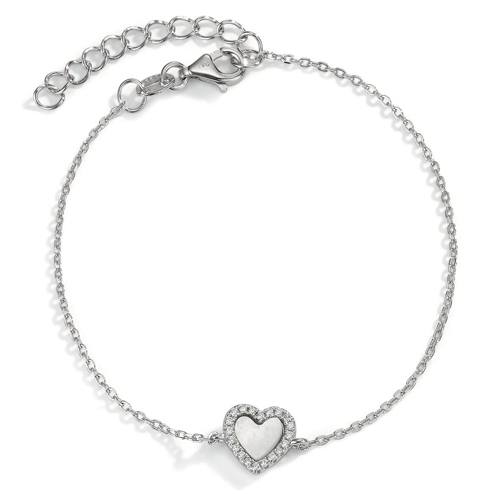 Armband Silber Zirkonia rhodiniert Perlmutt Herz 15.5-18.5 cm verstellbar Ø8 mm-593559