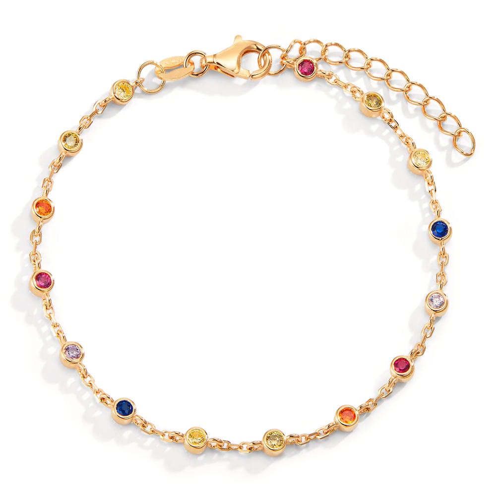 Armband Silber Zirkonia bunt, 15 Steine vergoldet 15.5-18.5 cm verstellbar-593578