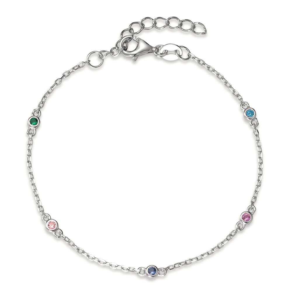 Armband Silber Zirkonia bunt, 5 Steine rhodiniert 16.5-19 cm verstellbar-594400
