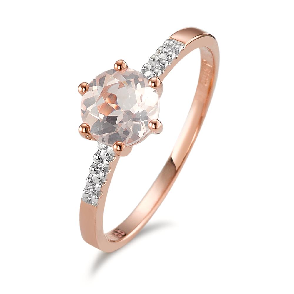 Solitär Ring 375/9 K Rotgold Diamant 0.015 ct, 5 Steine, p1, Rosenquarz bicolor Ø6 mm-594881