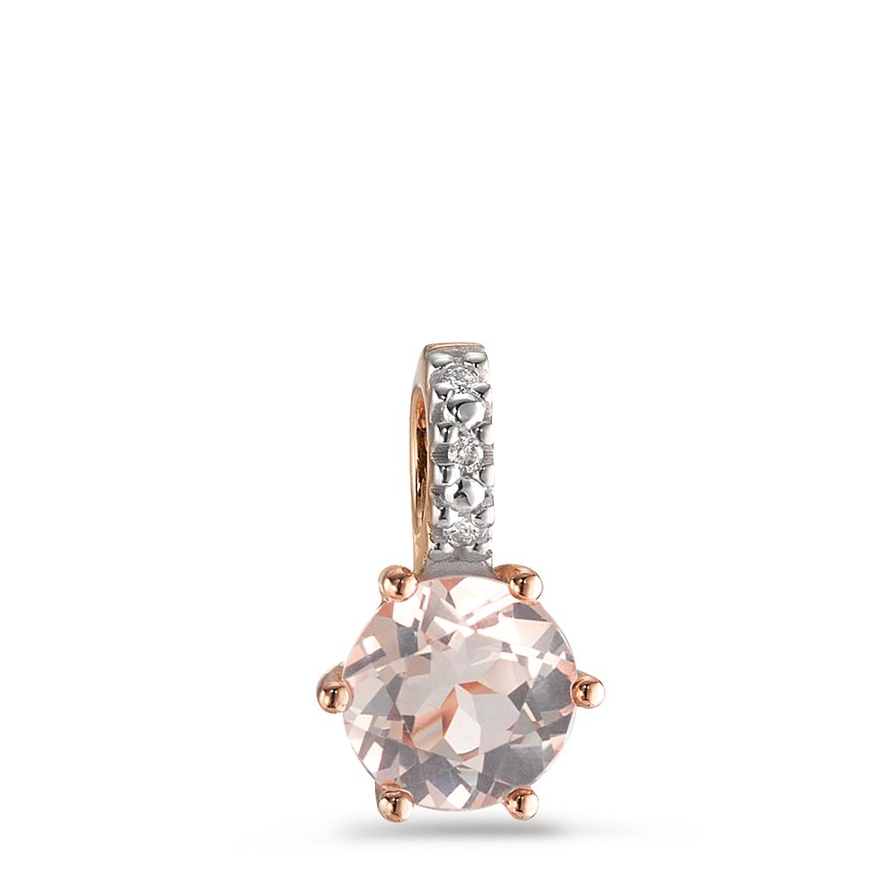 Anhänger 375/9 K Rotgold Diamant 0.01 ct, 4 Steine, Brillantschliff, p1, Rosenquarz bicolor Ø7 mm-594882