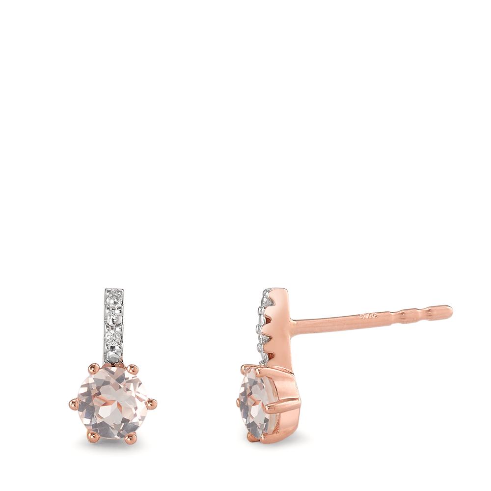 Ohrstecker 375/9 K Rotgold Diamant 0.01 ct, 6 Steine, Brillantschliff, p1, Rosenquarz 2 Steine bicolor Ø5 mm-594883