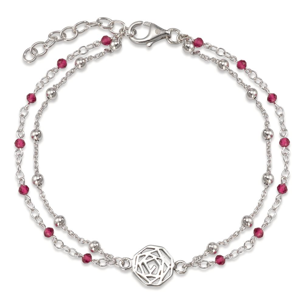 Armband Silber Zirkonia bordeaux, 14 Steine rhodiniert Rose 17-19 cm verstellbar-595470