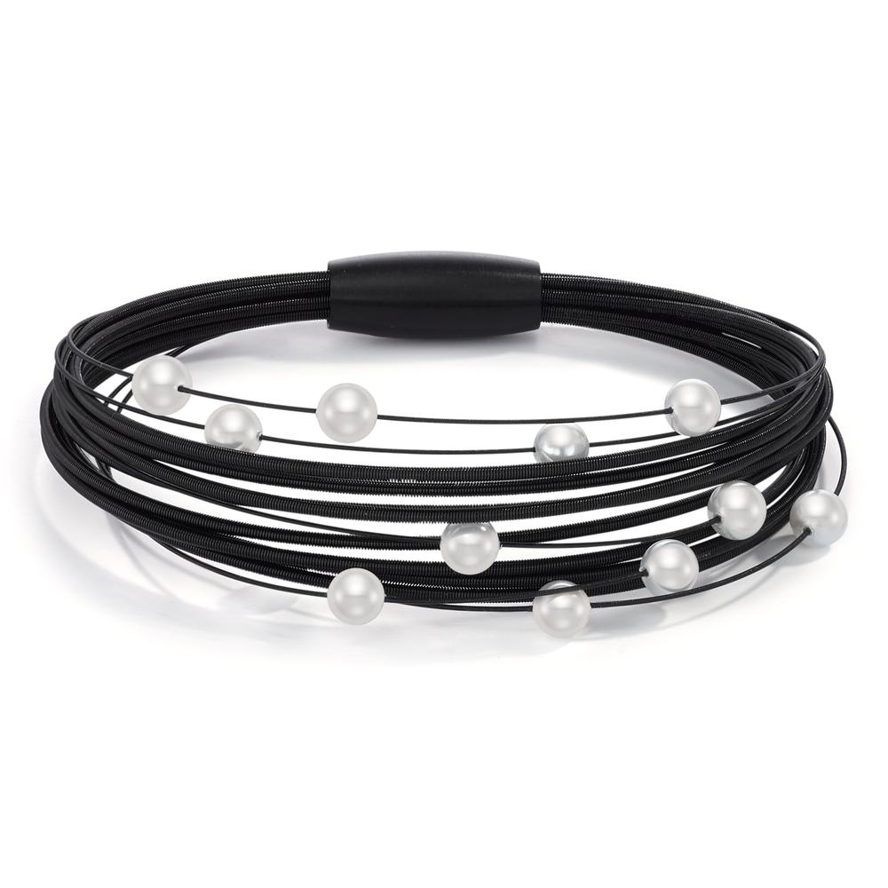 Spiralarmreif aus geschwärztem Edelstahl mit Muschelperlen, Magnetschliesse, 19cm-595941
