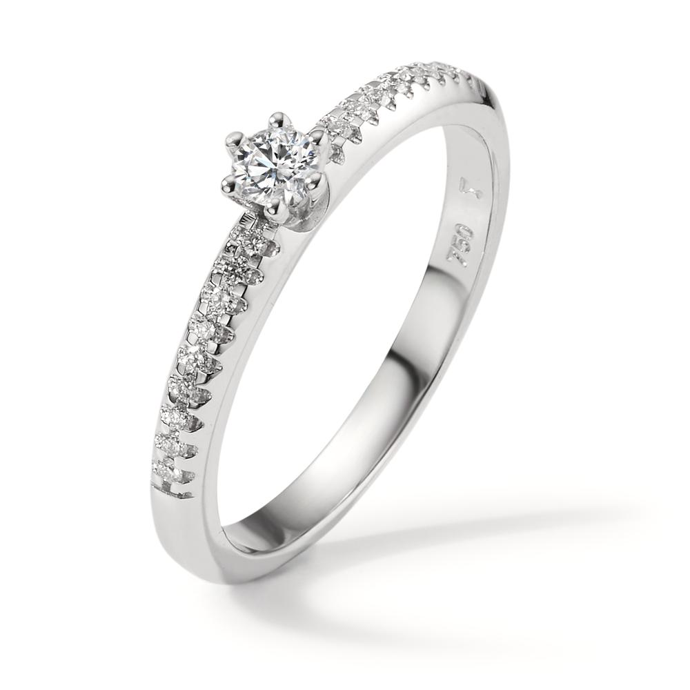 Solitär Ring 750/18 K Weissgold Diamant 0.20 ct, 19 Steine, w-si-597586