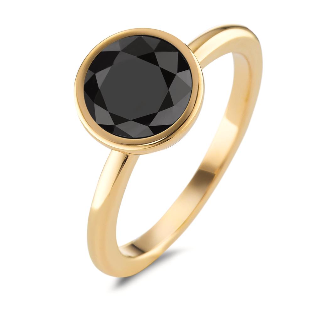 Fingerring Edelstahl Zirkonia schwarz gelb IP beschichtet Ø9.5 mm-597823