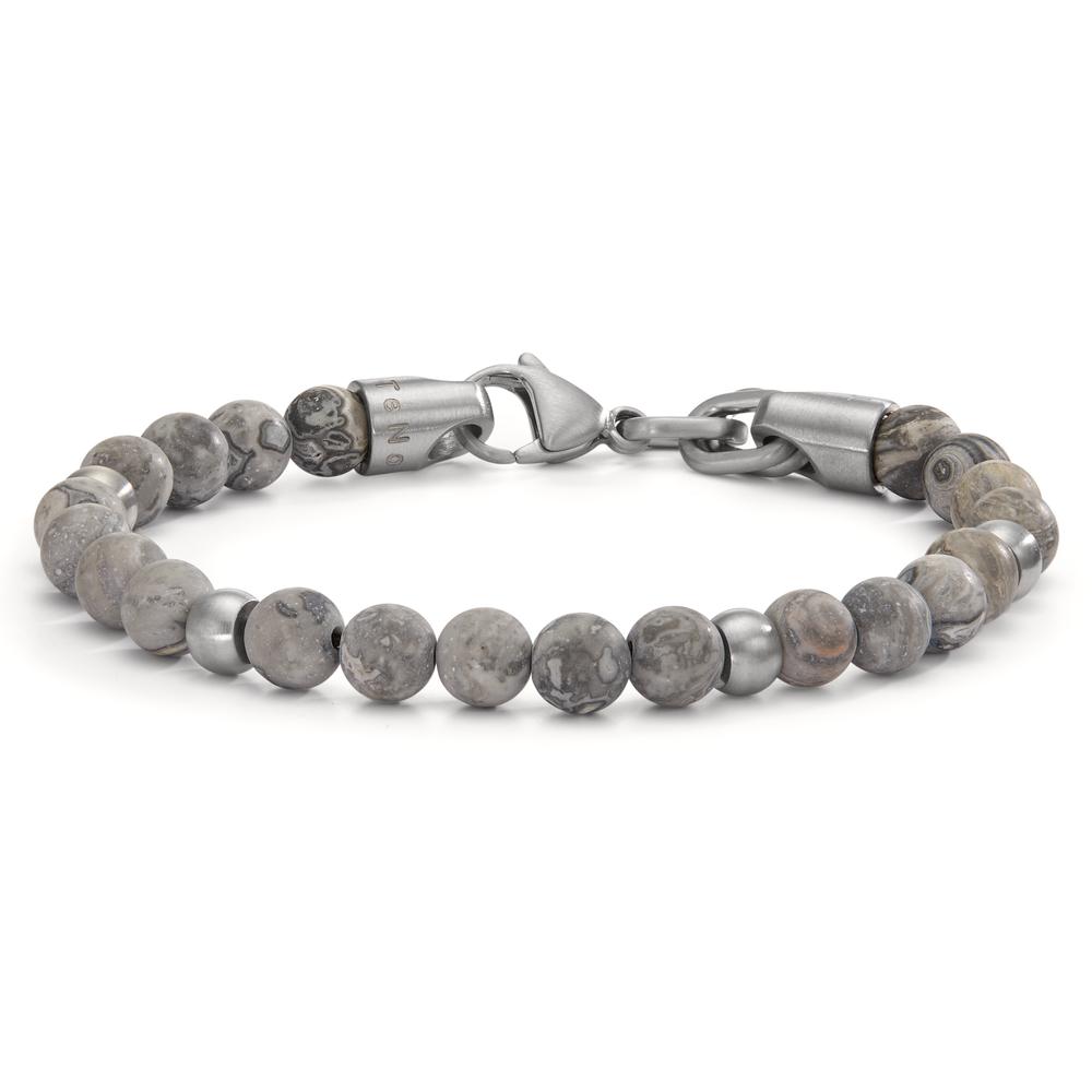 Armband ERA aus natürlich grauem Jaspis mit Edelstahl, 19 cm Ø6.5 mm-597839