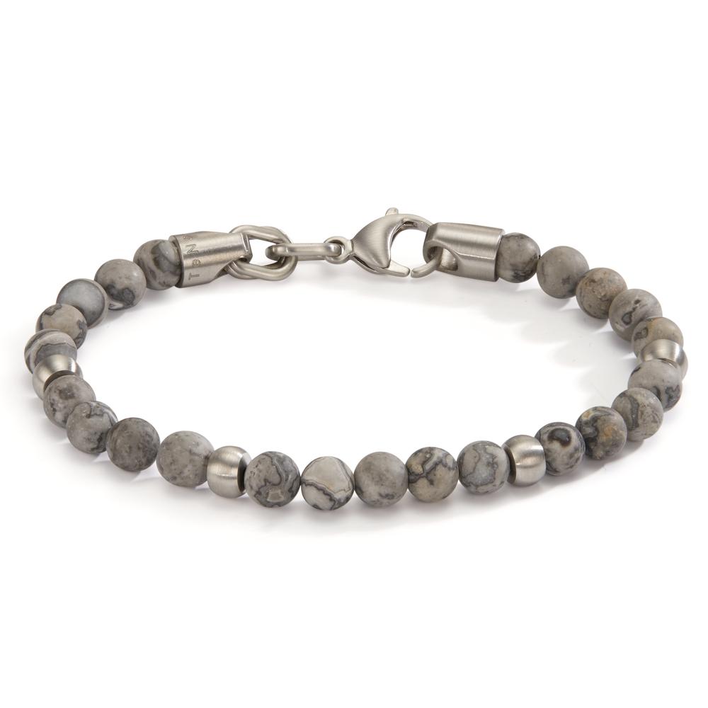 Armband ERA aus natürlich grauem Jaspis mit Edelstahl, 21 cm Ø6.5 mm-597840